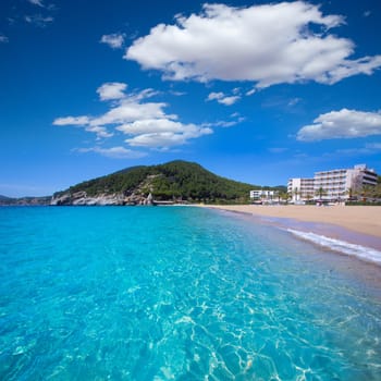Ibiza caleta de Sant Vicent cala San vicente beach san Juan at Balearic Islands of spain