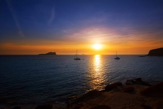 Ibiza sunset from Cala Conta Comte in San Jose at Balearic Islands Spain