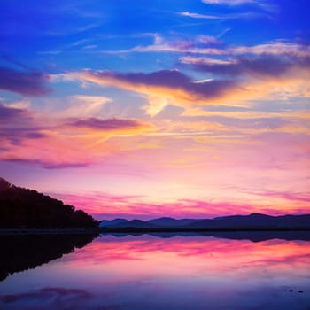 Ibiza ses Salines saltworks at sunset in Sant Josep at Balearic Islands of Spain