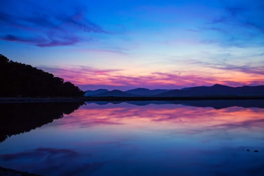 Ibiza ses Salines saltworks at sunset in Sant Josep at Balearic Islands of Spain