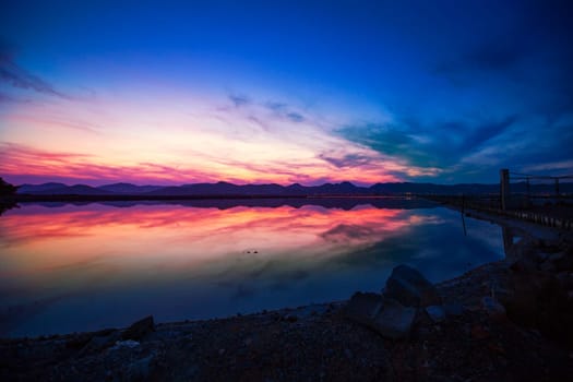 Ibiza ses Salines saltworks at sunset in Sant Josep at Balearic Islands of Spain