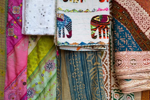 Asian Indian traditional fabric in different colors display