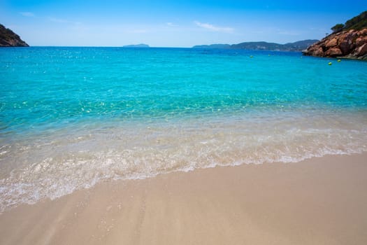 Ibiza caleta de Sant Vicent cala San vicente beach san Juan at Balearic Islands of spain