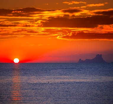 Ibiza sunset Es Vedra view from Formentera la Savina red orange sky