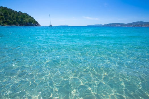 Ibiza caleta de Sant Vicent cala San vicente beach san Juan at Balearic Islands of spain