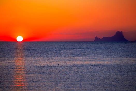 Ibiza sunset Es Vedra view from Formentera la Savina red orange sky