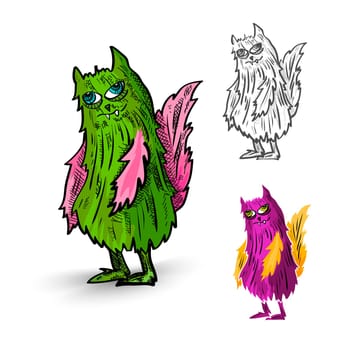 Halloween Monsters spooky hand drawn isolated hairy freak set. EPS10 vector file organized in layers for easy editing.