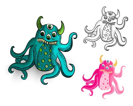 Halloween Monsters spooky isolated hand drawn creatures set. EPS10 vector file organized in layers for easy editing..