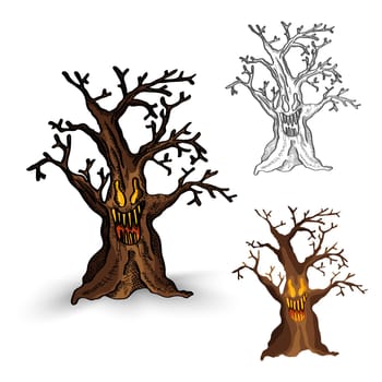 Halloween Monsters isolated spooky hand drawn haunted tree set. EPS10 vector file organized in layers for easy editing.