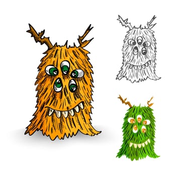 Halloween Monsters spooky hand drawn isolated hairy freak set. EPS10 vector file organized in layers for easy editing..