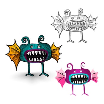Halloween Monsters isolated spooky hand drawn weird creatures set. EPS10 vector file organized in layers for easy editing.