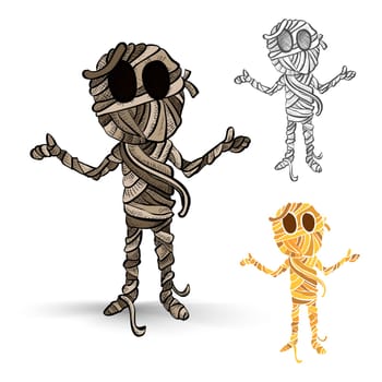 Halloween monsters isolated spooky hand drawn mummies set. EPS10 vector file organized in layers for easy editing..
