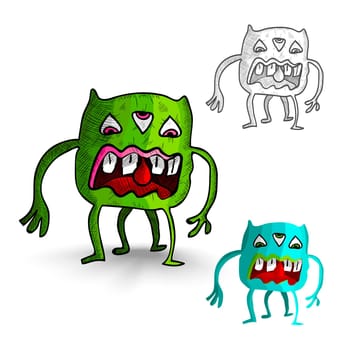 Halloween Monsters isolated spooky hand drawn freak creatures set. EPS10 vector file organized in layers for easy editing.