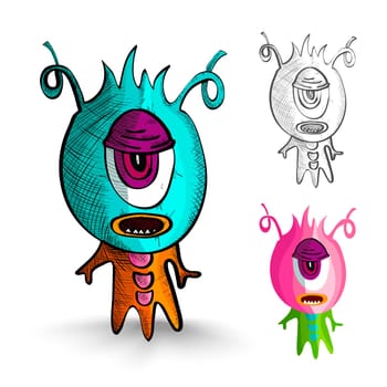 Halloween Monsters isolated spooky hand drawn one eyed freaks set. EPS10 vector file organized in layers for easy editing.