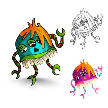 Halloween Monsters isolated spooky hand drawn freak creatures set. EPS10 vector file organized in layers for easy editing.