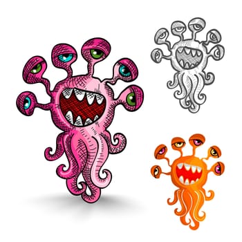Halloween Monsters isolated spooky hand drawn freak creatures set. EPS10 vector file organized in layers for easy editing.