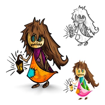 Halloween Monsters isolated spooky hand drawn freak witches set. EPS10 vector file organized in layers for easy editing..