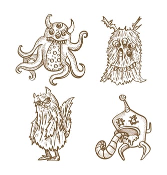 Halloween monsters isolated spooky hand drawn freak creatures set. EPS10 vector file organized in layers for easy editing.