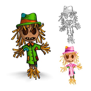 Halloween Monsters isolated spooky hand drawn scarecrow mans set. EPS10 vector file organized in layers for easy editing..