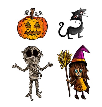 Halloween Monsters isolated spooky hand drawn classic creatures set. EPS10 vector file organized in layers for easy editing.