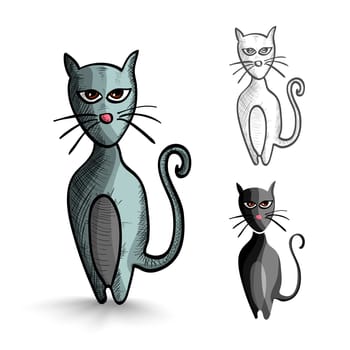 Halloween Monsters isolated spooky hand drawn black cats set. EPS10 vector file organized in layers for easy editing.