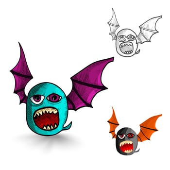 Halloween Monsters isolated spooky hand drawn winged creatures set. EPS10 vector file organized in layers for easy editing.