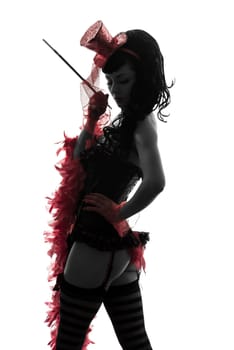 one caucasian woman stripper showgirl portrait  in silhouette studio isolated on white background