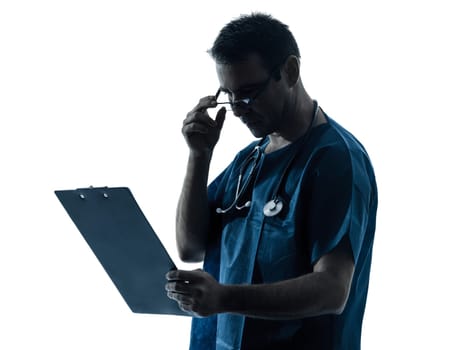 one caucasian man doctor surgeon medical worker silhouette isolated on white background