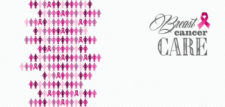 Breast cancer awareness ribbon care elements and women figures composition. Vector file organized in layers for easy editing. .