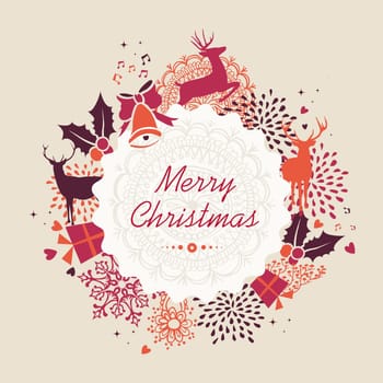 Merry Christmas holiday elements, vintage composition label text background. Vector file organized in layers for easy editing.