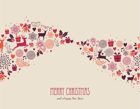 Merry Christmas holiday elements, vintage composition background. Vector file organized in layers for easy editing..