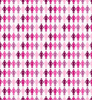 Breast cancer awareness ribbon elements women figures seamless pattern background. Vector file organized in layers for easy editing.