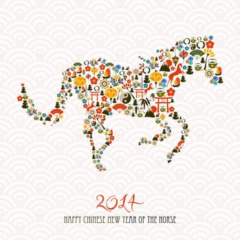 2014 Chinese New Year of the Horse eastern elements composition. Vector file organized in layers for easy editing.