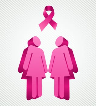 Breast cancer awareness ribbon elements women figures illustration. Vector file organized in layers for easy editing. .