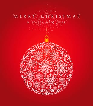Merry Christmas snowflake bauble, season elements over red background. EPS10 vector file organized in layers for easy editing.