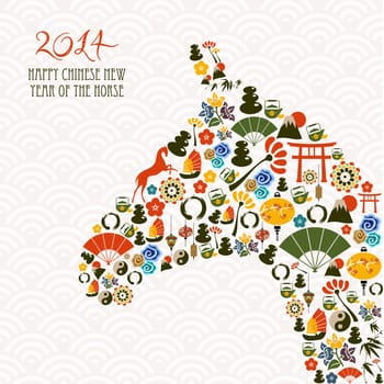 2014 Chinese New Year of the Horse eastern elements composition. Vector file organized in layers for easy editing.