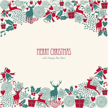 Merry Christmas holiday vintage elements frame composition background. Vector file organized in layers for easy editing.