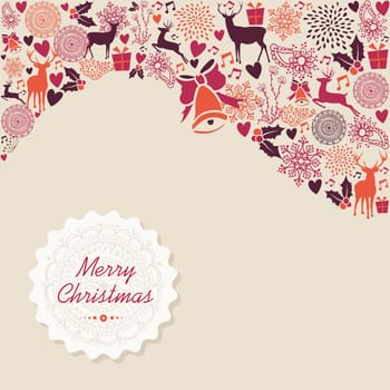 Merry Christmas holiday retro elements composition and label text. Vector file organized in layers for easy editing.