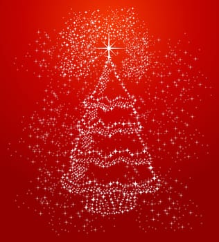 Merry Christmas season tree shape, stars composition and red background. Vector file organized in layers for easy editing.