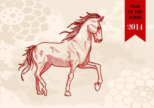 2014 Chinese New Year of the Horse sketch style illustration. Vector file organized in layers for easy editing.