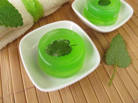 Handmade green soap with lemon balm