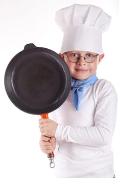small cook with frying pan