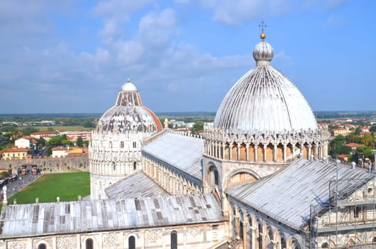 Impressive aerial view on Square of Miracles in Pisa, Italy