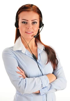 Call center operator isolated on white. Customer support. Helpdesk.