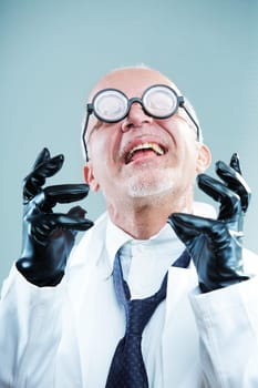 Crazy weird scientist exulting