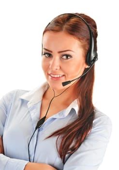 Call center operator isolated on white. Customer support. Helpdesk.
