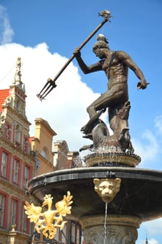 The famous fountain of Neptune in the old town of Gdansk, Poland