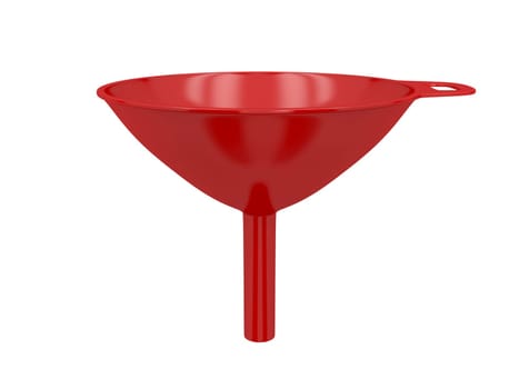 Red plastic funnel isolated on white background