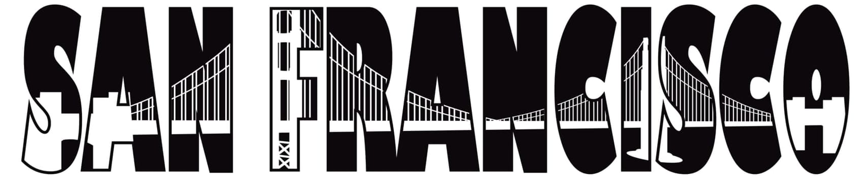 San Francisco California Golden Gate Bridge Text Outline Black and White Illustration
