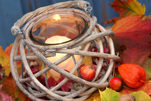 Lantern in autumn,colored autumn